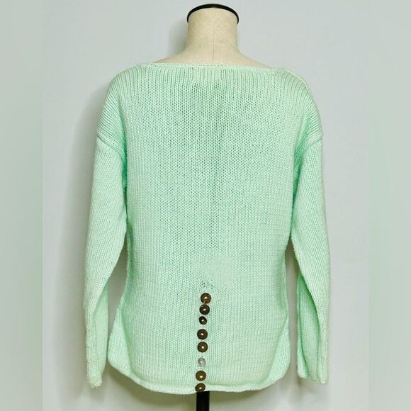 Pure Handknit Mint Green Chunky Thick Hand Knitted Sweater 100% Cotton size M/L - Picture 4 of 11